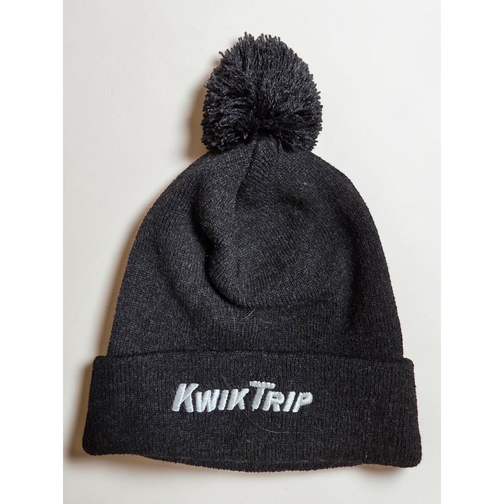 Kwik Trip Black Knit Cuffed Pom Beanie Hat Embroidered Logo